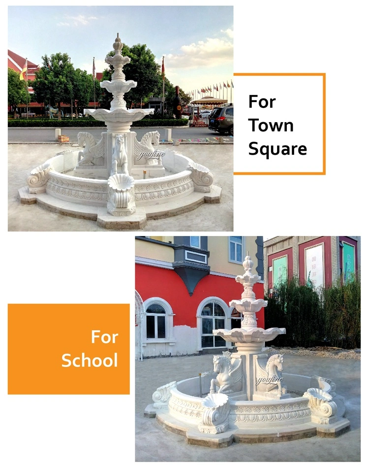 Custom Size Outdoor Garden Handmade Carved White Stone Marble 3 Tier Water Fountain for Sale