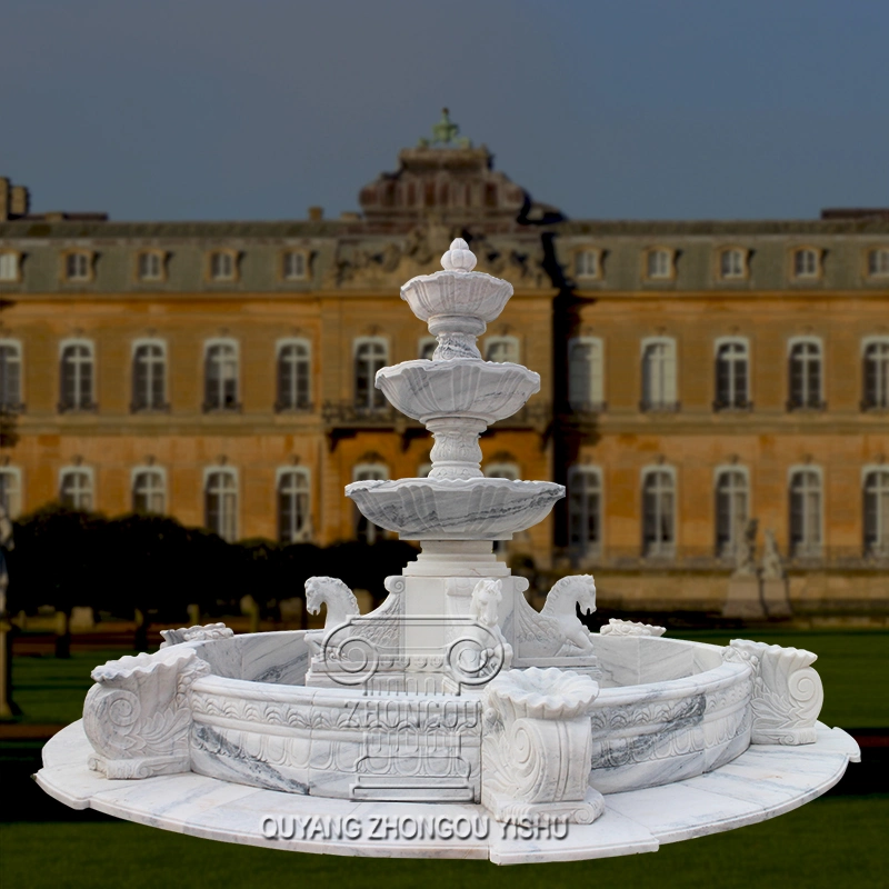 Basic Customization Hand-Carved White Marble Horse Yard Garden Fountain Marsillia Fountain