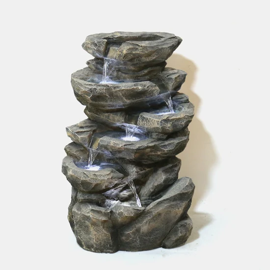 New Artificial Rockery Resin Water Fountain for Outdoor Decorative Water Fall Fountain with LED Lights